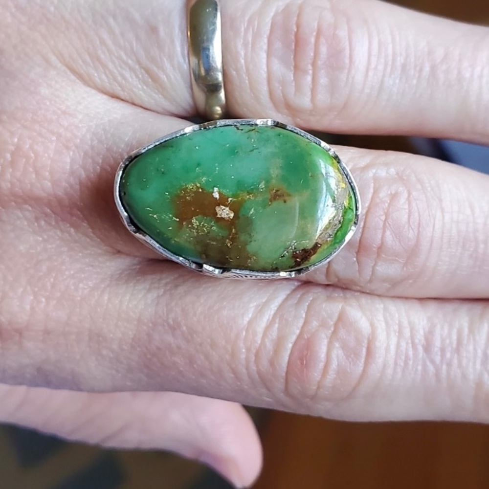 Native American Lee Bennet 12g High Grade Large Royston Turquoise Sterling Ring